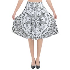 Vector Mandala Drawing Decoration Flared Midi Skirt by Pakrebo