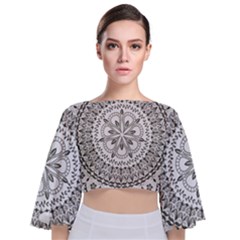 Vector Mandala Drawing Decoration Tie Back Butterfly Sleeve Chiffon Top