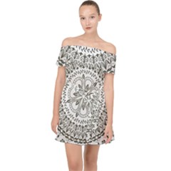 Vector Mandala Drawing Decoration Off Shoulder Chiffon Dress