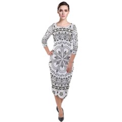 Vector Mandala Drawing Decoration Quarter Sleeve Midi Velour Bodycon Dress by Pakrebo