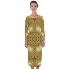 Pattern Background Gold Golden Quarter Sleeve Midi Bodycon Dress