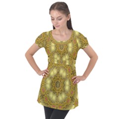 Pattern Background Gold Golden Puff Sleeve Tunic Top