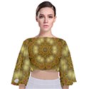 Pattern Background Gold Golden Tie Back Butterfly Sleeve Chiffon Top View1