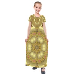 Pattern Background Gold Golden Kids  Short Sleeve Maxi Dress by Pakrebo