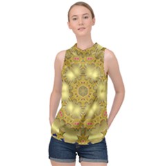 Pattern Background Gold Golden High Neck Satin Top