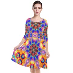 Image Fractal Background Image Quarter Sleeve Waist Band Dress