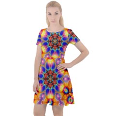 Image Fractal Background Image Cap Sleeve Velour Dress 