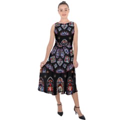 Rosette Cathedral Midi Tie-back Chiffon Dress