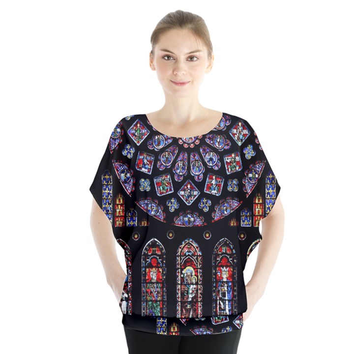 Rosette Cathedral Batwing Chiffon Blouse