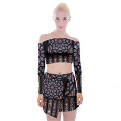 Rosette Cathedral Off Shoulder Top With Mini Skirt Set by Pakrebo