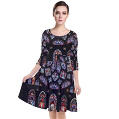 Rosette Cathedral Quarter Sleeve Waist Band Dress