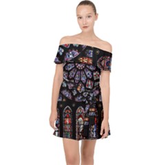 Rosette Cathedral Off Shoulder Chiffon Dress