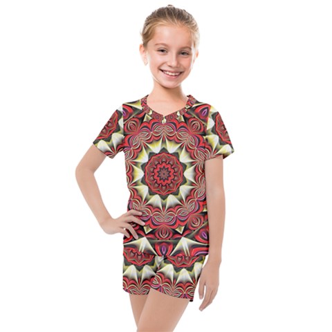 Farbenpracht Kaleidoscope Arts Kids  Mesh Tee And Shorts Set by Pakrebo