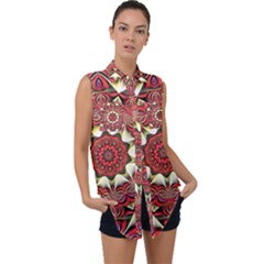 Farbenpracht Kaleidoscope Arts Sleeveless Chiffon Button Shirt