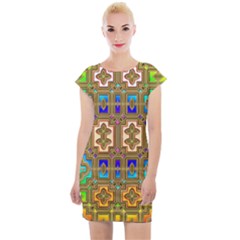 Background Image Tile Geometric Cap Sleeve Bodycon Dress