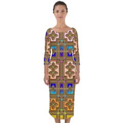 Background Image Tile Geometric Quarter Sleeve Midi Bodycon Dress