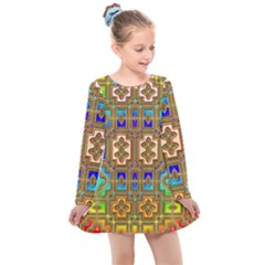 Background Image Tile Geometric Kids  Long Sleeve Dress