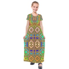 Background Image Tile Geometric Kids  Short Sleeve Maxi Dress