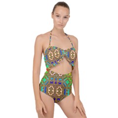 Background Image Tile Geometric Scallop Top Cut Out Swimsuit