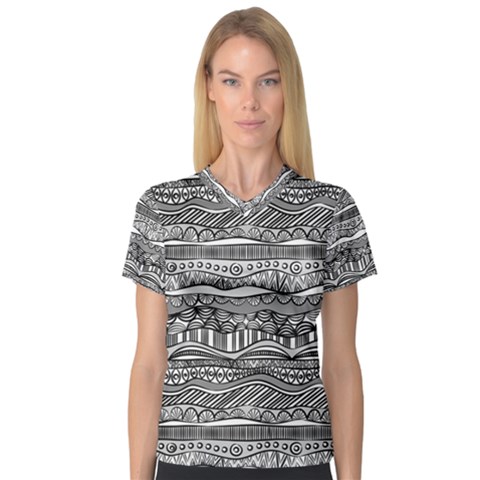 Ethno Seamless Pattern V-neck Sport Mesh Tee by Pakrebo