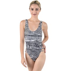 Ethno Seamless Pattern High Leg Strappy Swimsuit