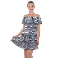 Ethno Seamless Pattern Off Shoulder Velour Dress