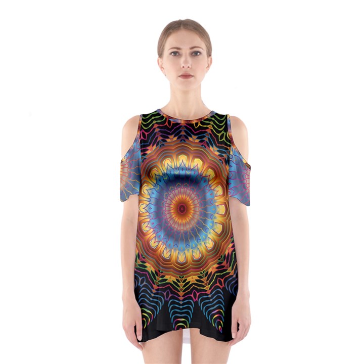 Colorful Prismatic Chromatic Shoulder Cutout One Piece Dress