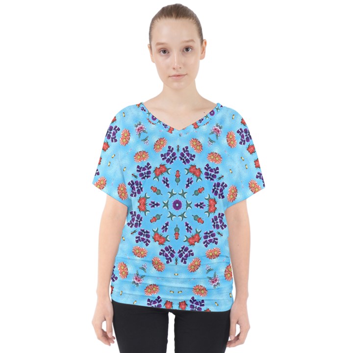 Farbenpracht Kaleidoscope V-Neck Dolman Drape Top