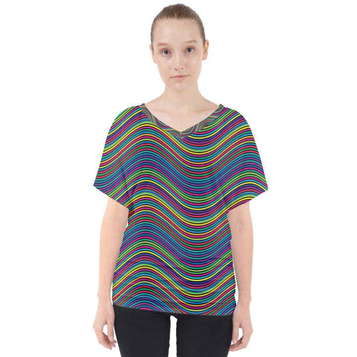 Decorative Ornamental Abstract V-Neck Dolman Drape Top