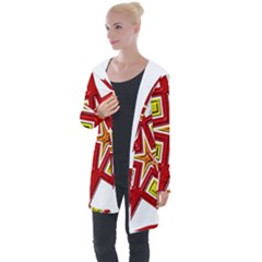 Pattern Tile Decorative Design Star Longline Hooded Cardigan