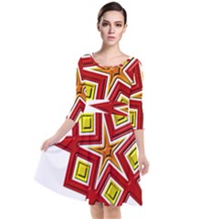 Pattern Tile Decorative Design Star Quarter Sleeve Waist Band Dress