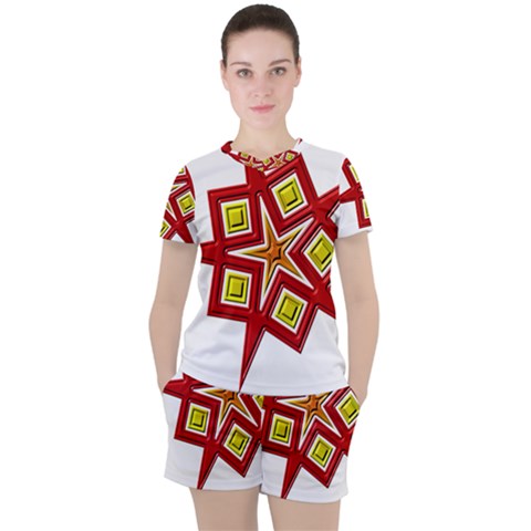 Pattern Tile Decorative Design Star Women s Tee And Shorts Set by Pakrebo