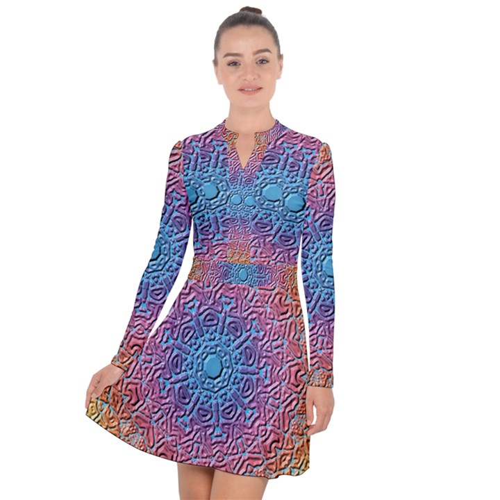 Background Pattern Texture Long Sleeve Panel Dress