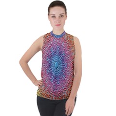 Background Pattern Texture Mock Neck Chiffon Sleeveless Top