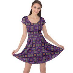 Tile Pattern Background Image Purple Cap Sleeve Dress