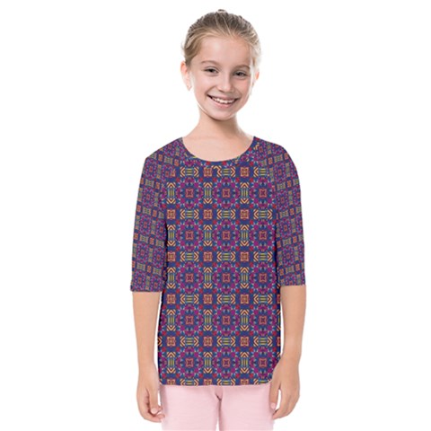 Tile Pattern Background Image Purple Kids  Quarter Sleeve Raglan Tee by Pakrebo