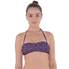 Tile Pattern Background Image Purple Halter Bandeau Bikini Top by Pakrebo