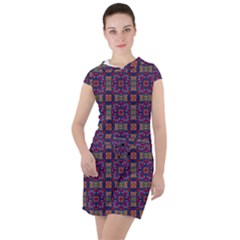 Tile Pattern Background Image Purple Drawstring Hooded Dress