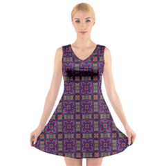 Tile Pattern Background Image Purple V-neck Sleeveless Dress by Pakrebo