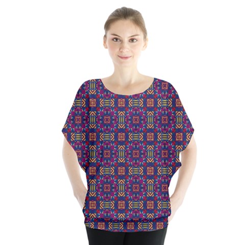 Tile Pattern Background Image Purple Batwing Chiffon Blouse by Pakrebo