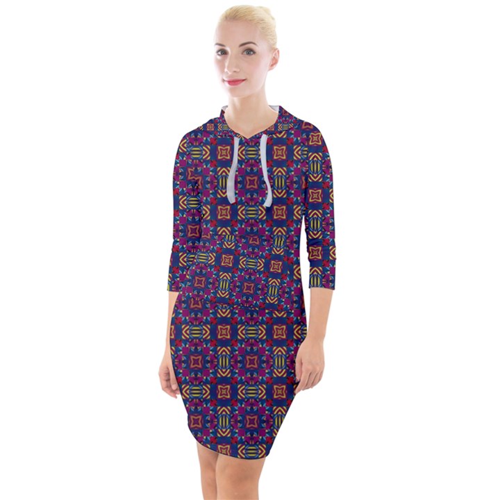 Tile Pattern Background Image Purple Quarter Sleeve Hood Bodycon Dress