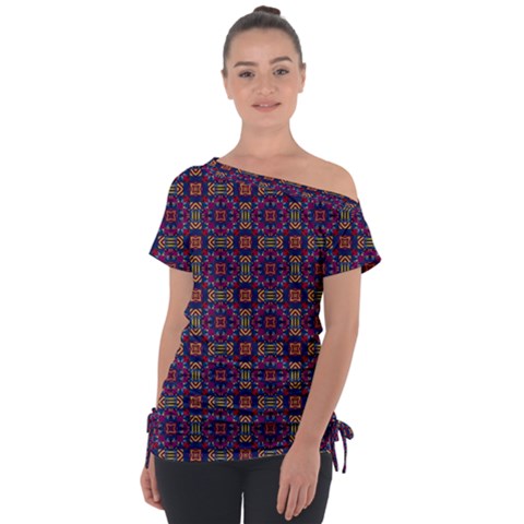 Tile Pattern Background Image Purple Tie-up Tee by Pakrebo