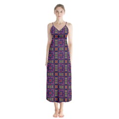 Tile Pattern Background Image Purple Button Up Chiffon Maxi Dress by Pakrebo