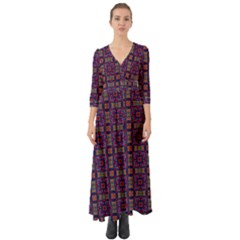 Tile Pattern Background Image Purple Button Up Boho Maxi Dress by Pakrebo