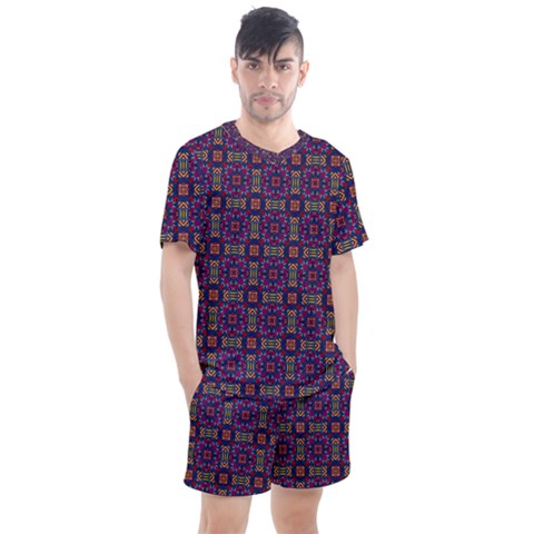 Tile Pattern Background Image Purple Men s Mesh Tee And Shorts Set by Pakrebo