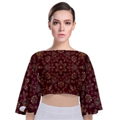 Image Background Pattern Tie Back Butterfly Sleeve Chiffon Top