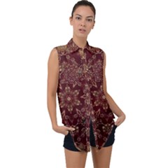 Image Background Pattern Sleeveless Chiffon Button Shirt