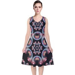 Ornament Kaleidoscope V-neck Midi Sleeveless Dress 