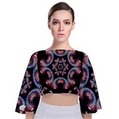 Ornament Kaleidoscope Tie Back Butterfly Sleeve Chiffon Top