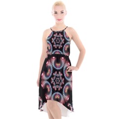 Ornament Kaleidoscope High-low Halter Chiffon Dress 